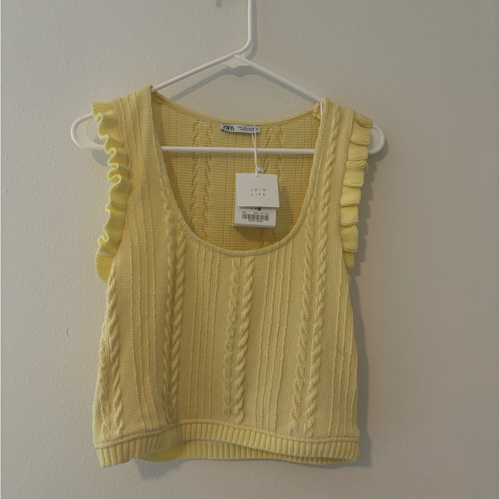 Zara Light Yellow Ruffle Knit Tank Top